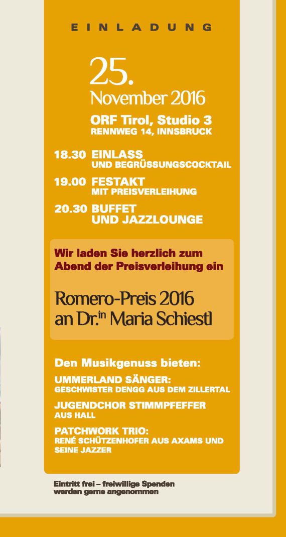 Einladung zum Romero-Preis 2016