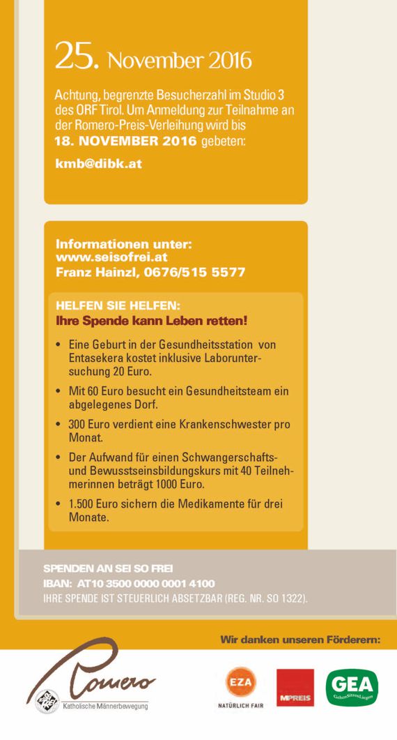 Einladung zum Romero-Preis 2016