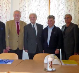 Die neu gewählte Vikariatsleitung (v.links): Vikariatsobmann Wilhelm Weiss, Altobmann Richard Wager, Diözesanobmann Helmut Wieser, Finanzreferent Franz Pelikan, 1. Obm.Stv. Robert Busch u. 2. Obm. Stv. Stefan Lath.