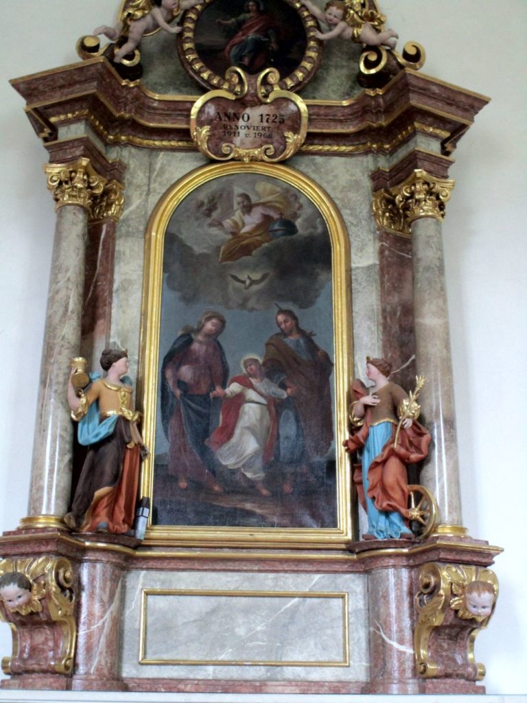 Seitenaltar mit Bild der Heiligen Familie aus dem Jahr 1725